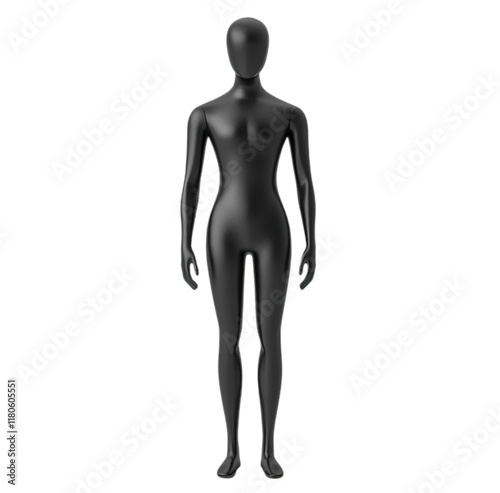 A full-body black 3D mannequin on a white background in front view.