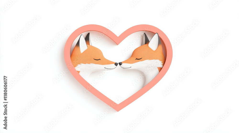 Fototapeta premium Two foxes touching noses in heart shape, symbolizing love and affection