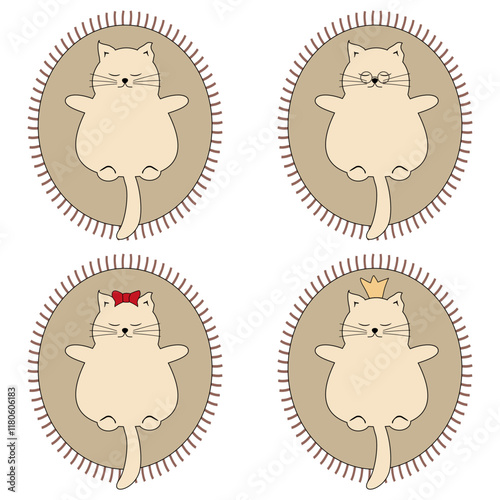 Nice cute cat lying on the rag relax rest sunbath sleep dream vector illustration 