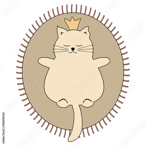 Nice cute cat lying on the rag relax rest sunbath sleep dream vector illustration 