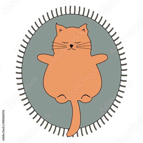 Nice cute cat lying on the rag relax rest sunbath sleep dream vector illustration 