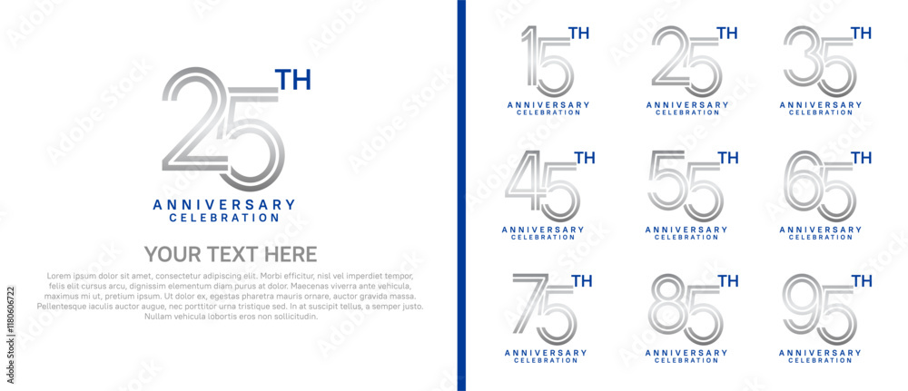 Naklejka premium logo anniversary set. silver and blue color on white background for special event