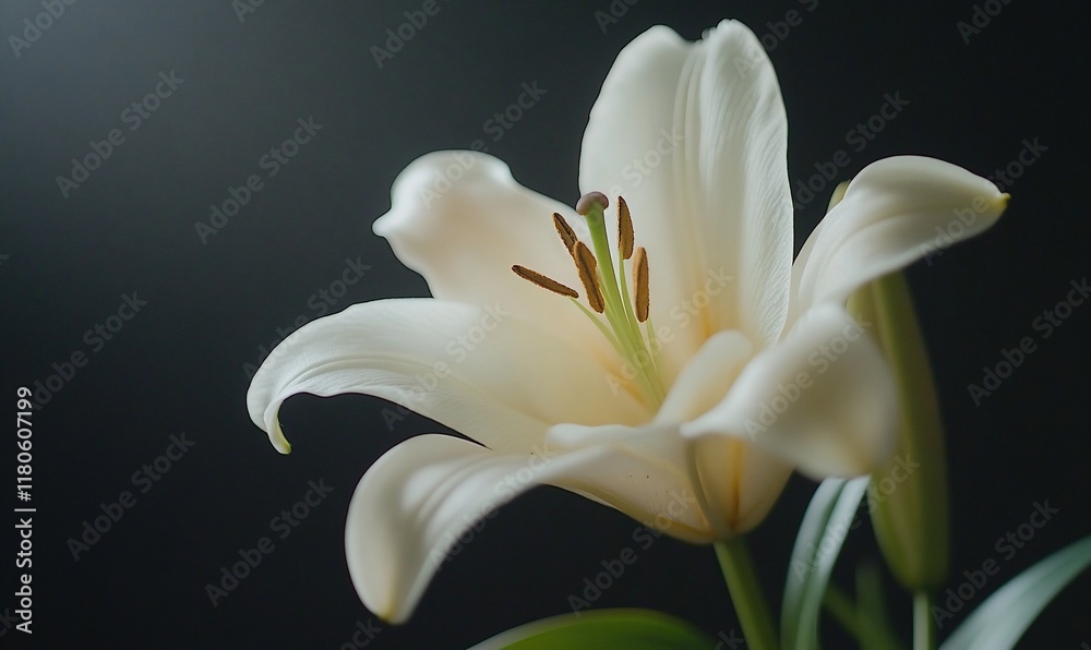 Obraz premium Close-up white lily on dark background
