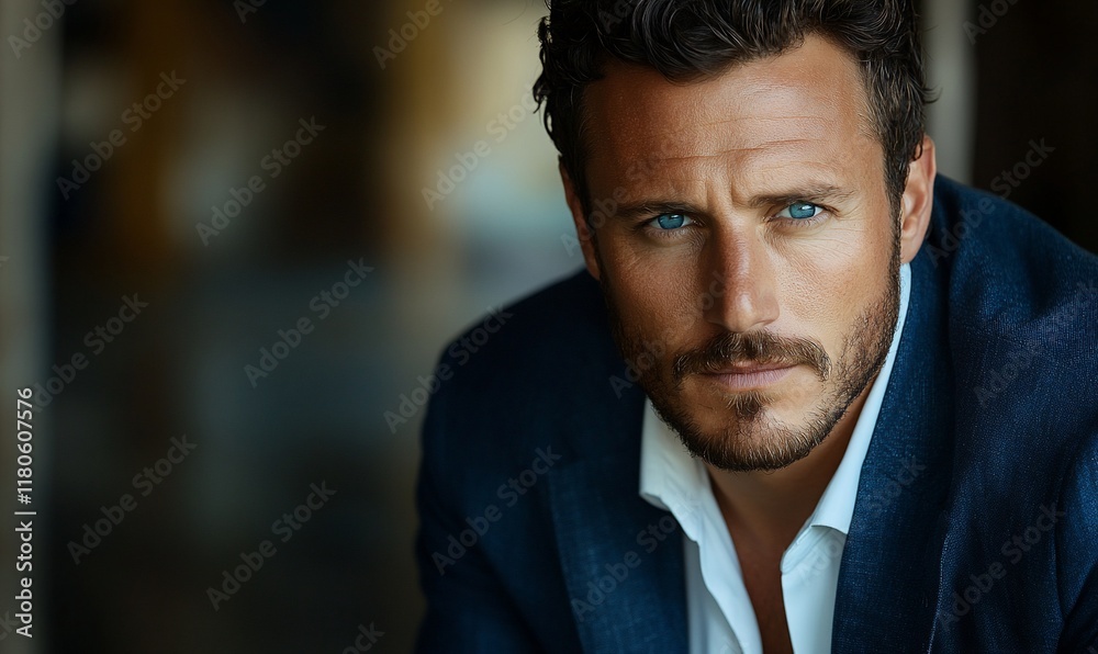 Close-up portrait of man in dark blazer Close-up portrait of man in dark blazer