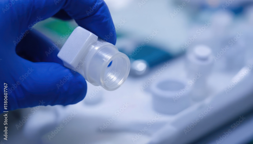 Close-up of a Medical Connector Held by a Gloved Hand