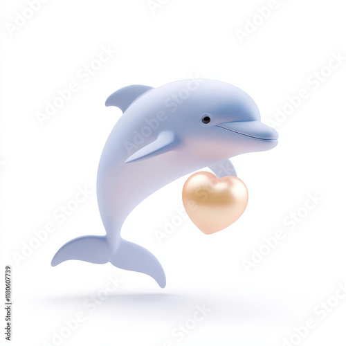 playful dolphin holding heart shaped object, symbolizing love photo