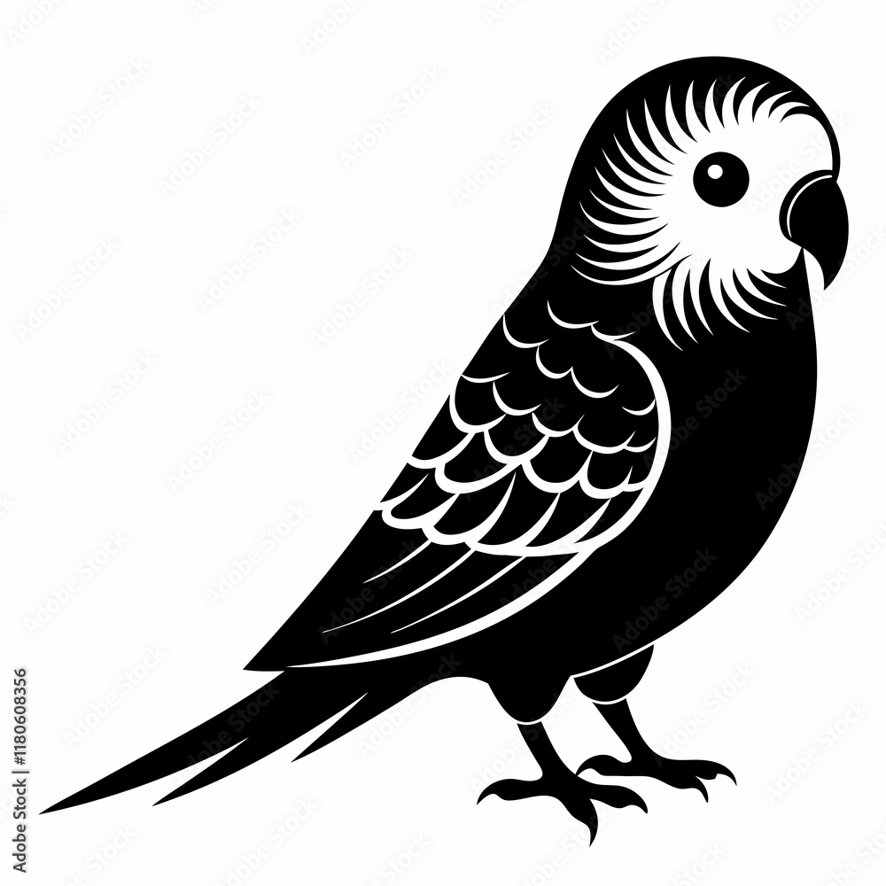 Budgerigar Silhouette Vector on White