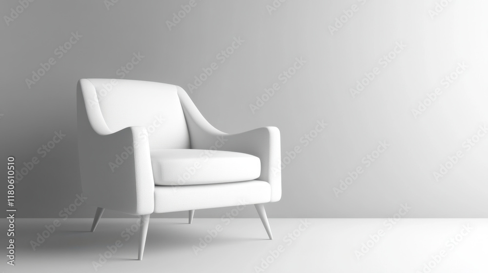 Minimalistic white armchair in modern interior setting, showcasing clean lines and sleek design. Perfect for contemporary decor and stylish living spaces Minimalistic white armchair in modern interior setting, showcasing clean lines and sleek design. Perfect for contemporary decor and stylish living spaces