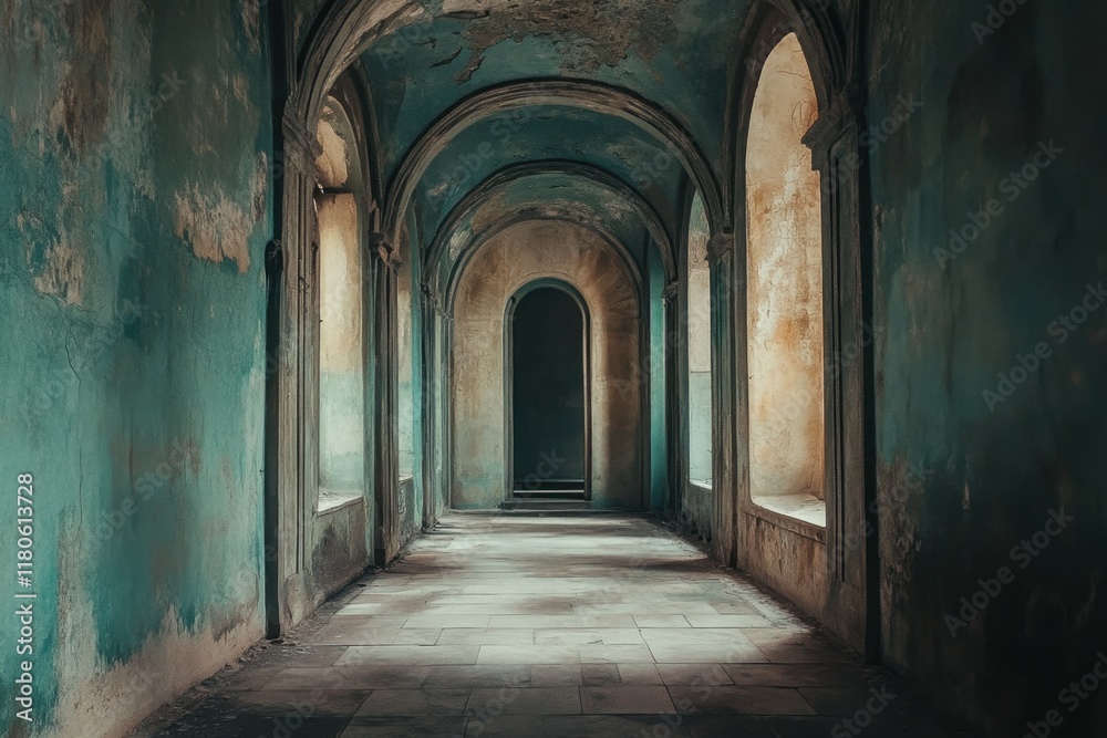 Abandoned Building Hallway Archway Interior Decay