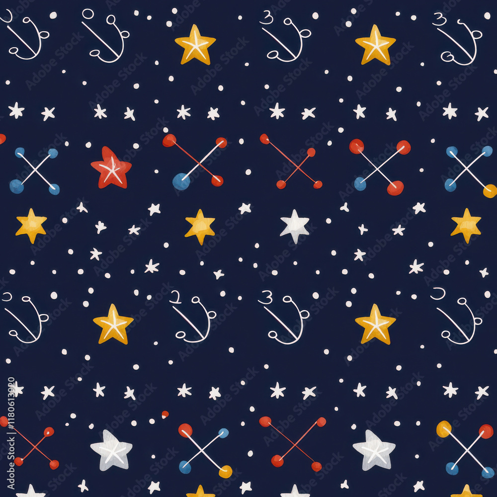 Colorful star and molecule pattern on dark background Colorful star and molecule pattern on dark background