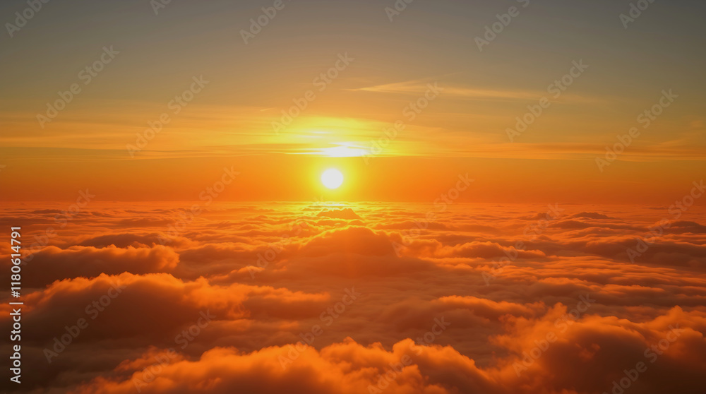 Obraz premium High-resolution professional-quality stock photo suitable for commercial use a majestic sunset scene, the sun's rays casting a golden glow through a layer of translucent high-altitude clouds. Warm 