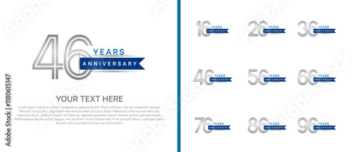 logo anniversary set. silver color with blue ribbon on white background for special event photo