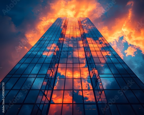Wallpaper Mural Dramatic Sunset Reflected on Modern High Rise Skyscraper with Glass Facade Torontodigital.ca