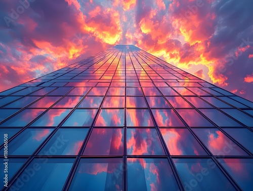 Wallpaper Mural Symmetrical Skyscraper Reflecting Dramatic Sunrise Hues in Glass Facade Torontodigital.ca