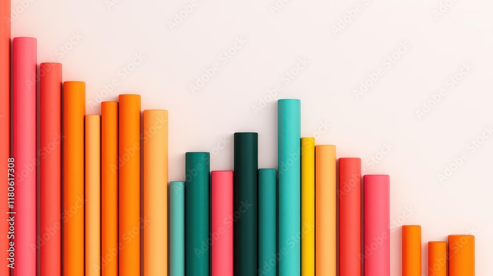 A vibrant arrangement of colorful cylindrical shapes, creating a visually appealing graph-like effect against a neutral background. A vibrant arrangement of colorful cylindrical shapes, creating a visually appealing graph-like effect against a neutral background.