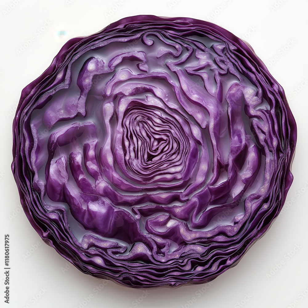 Close-Up View of a Beautifully Layered Purple Cabbage Showcasing Intricate Patterns and Textures, Ideal for Culinary, Health, and Nature Themes Close-Up View of a Beautifully Layered Purple Cabbage Showcasing Intricate Patterns and Textures, Ideal for Culinary, Health, and Nature Themes