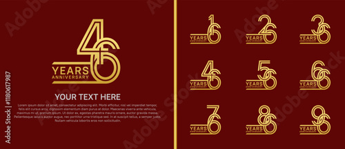 logo anniversary set. golden color on red background for special event photo