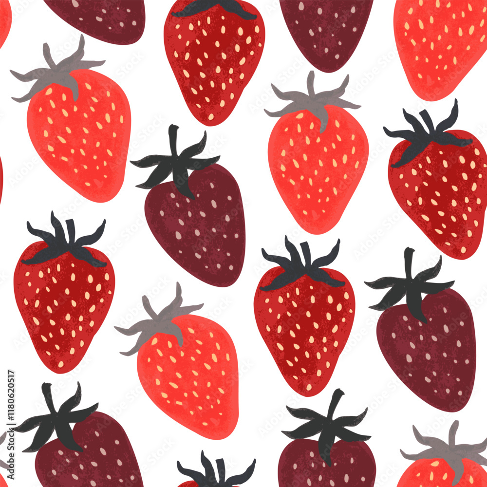 Seamless pattern with red textured strawberries. Hand-drawn vector illustration Seamless pattern with red textured strawberries. Hand-drawn vector illustration