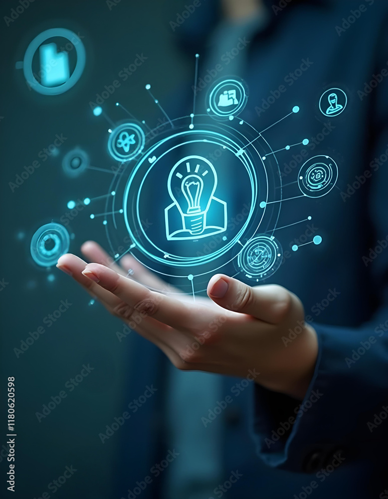 Illustration Business hand on touch screen interface with global network connection icons Illustration Business hand on touch screen interface with global network connection icons