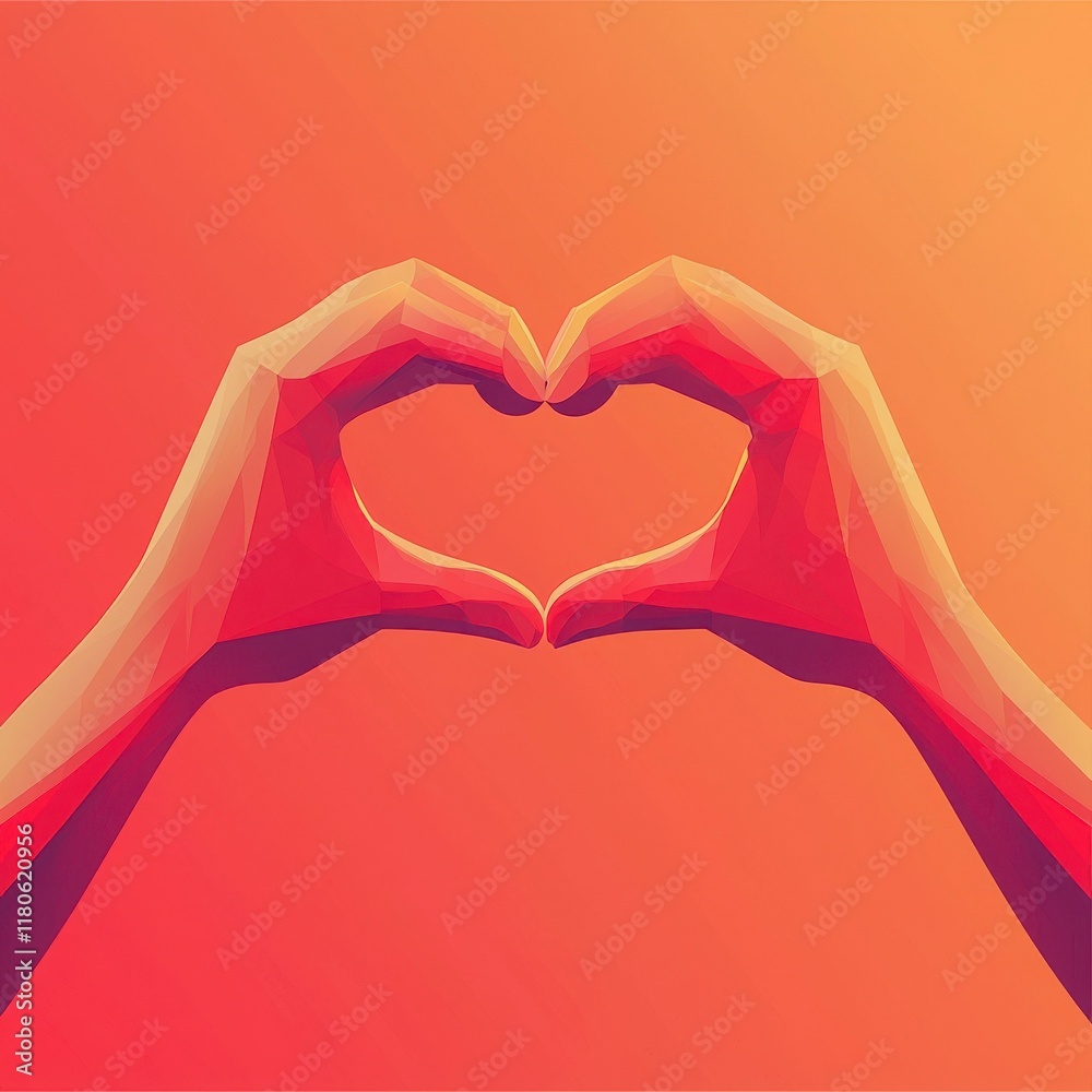 Fototapeta premium Colorful Low-Poly Hands Forming Heart Shape on Vibrant Background