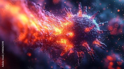 Wallpaper Mural Glowing 3D Virus Particle with Intricate Spikes Against Dark Background Vibrant Ominous Concept Torontodigital.ca