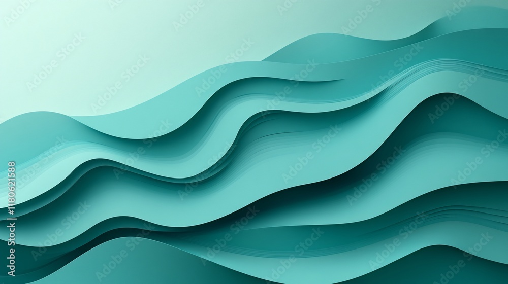 Fototapeta premium Abstract teal waves, flowing design, background texture