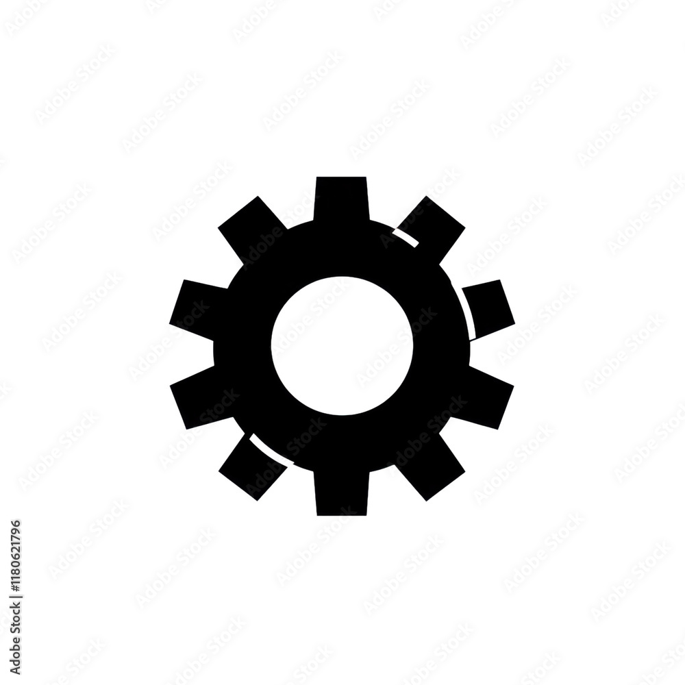 Simple black gear icon on white background, representing mechanism, engineering, technology, and settings. Perfect for websites, apps, or presentations. Simple black gear icon on white background, representing mechanism, engineering, technology, and settings. Perfect for websites, apps, or presentations.