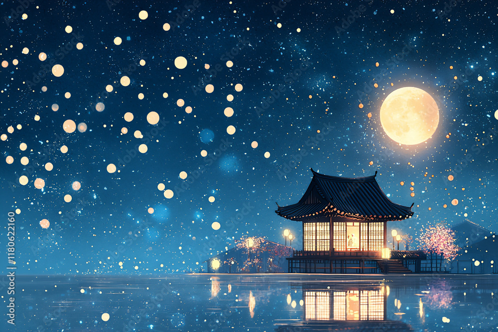 Fototapeta premium elegant moonlit hanok