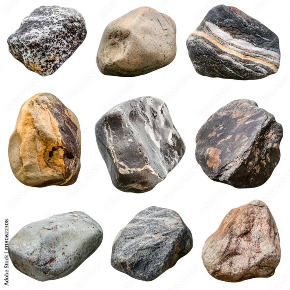 Polished silver stones in different sizes and shapes isolated on transparent background Polished silver stones in different sizes and shapes isolated on transparent background