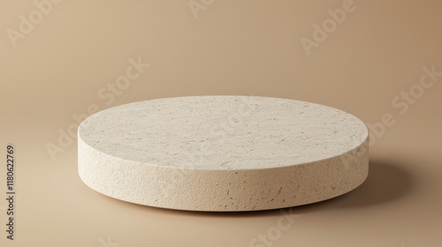 Minimalist Travertine Podium Display on Beige Background for Product Showcase