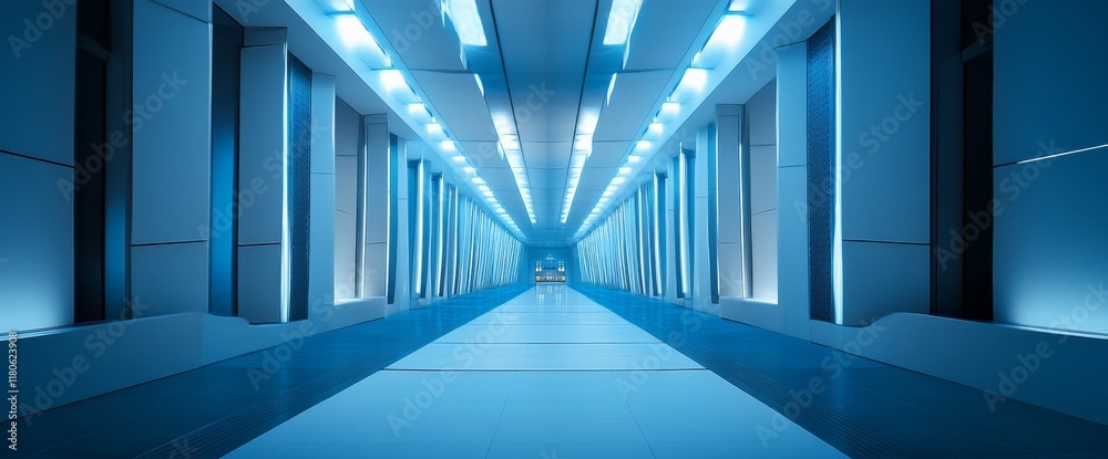 Futuristic blue corridor with glowing lights. Futuristic blue corridor with glowing lights.