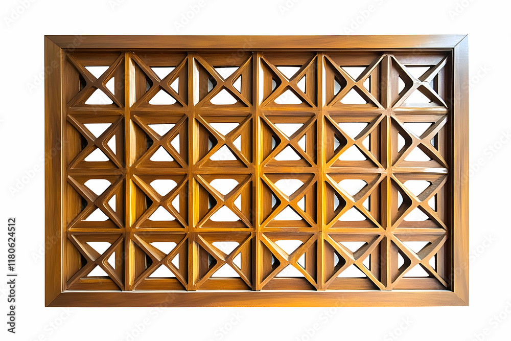Intricate Wooden Lattice: A close-up of a beautifully crafted wooden lattice with a geometric pattern of intersecting triangles. Intricate Wooden Lattice: A close-up of a beautifully crafted wooden lattice with a geometric pattern of intersecting triangles.