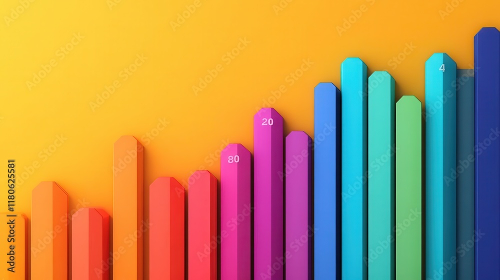 A vibrant bar graph in bright colors against a yellow background, illustrating data progression or performance metrics. A vibrant bar graph in bright colors against a yellow background, illustrating data progression or performance metrics.