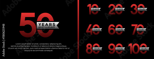 set of anniversary logo flat red color on black background for celebration moment