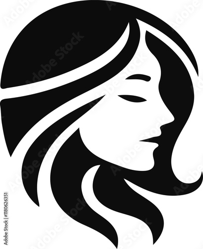 sketch silhouette icon logo symbol face of modern woman with long hair as a symbol of beauty