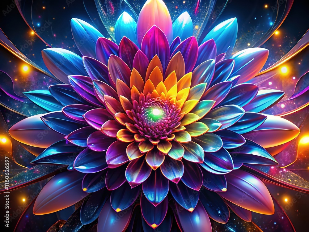 Obraz premium Glowing 3D Abstract Flower Bloom in Space - Digital Art