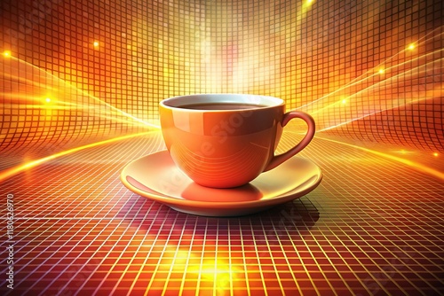 Wallpaper Mural Glowing Teacup on Grid, Modern Bakery Coffee Scene Torontodigital.ca