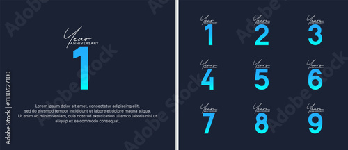 set of anniversary logo flat silver and blue color on dark blue background for celebration moment