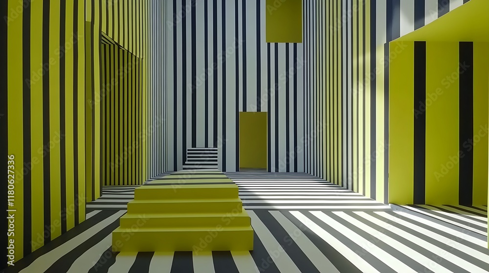 Obraz premium Abstract Yellow and Black Striped Interior Design