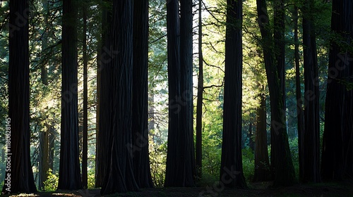 A forest with trees that are tall and dark