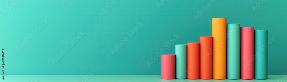 A colorful bar graph on a teal background, representing data growth and analysis in a modern, minimalistic style. A colorful bar graph on a teal background, representing data growth and analysis in a modern, minimalistic style.