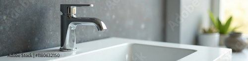 A silver basin mixer paired with a matching chrome faucet, contemporary, fixtures