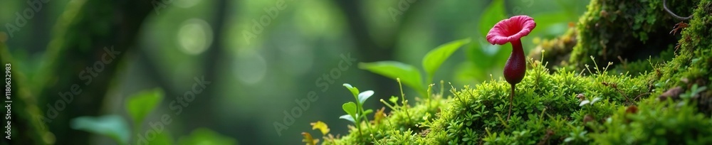 Carnivorous Plant - Pitcher Nephentis on Moss, forest, moss, carnivore Carnivorous Plant - Pitcher Nephentis on Moss, forest, moss, carnivore
