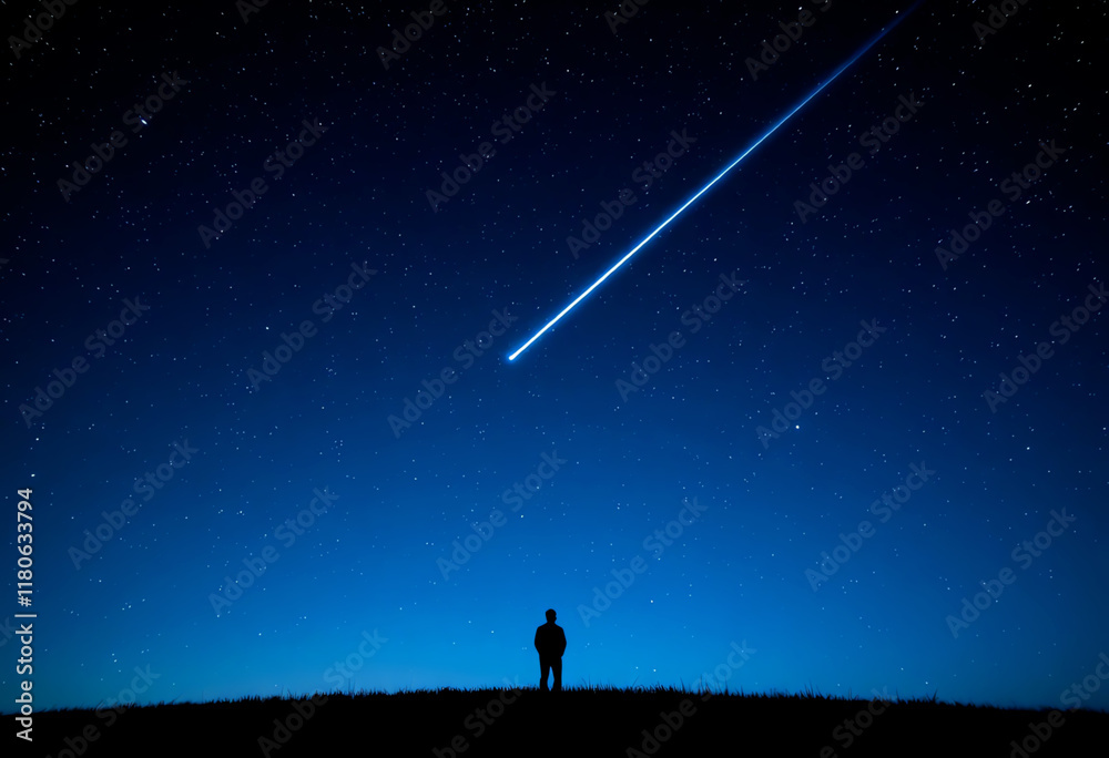 Fototapeta premium Stargazer Witnessing a Meteor Streak Across the Night Sky