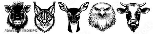 Wallpaper Mural PNG Intricate animal head illustrations set, isolated on transparent background Torontodigital.ca