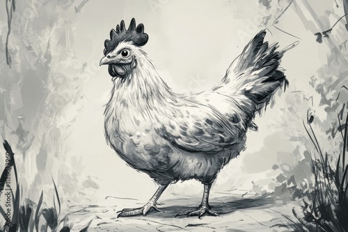 A grayscale artistic rendering of a hen photo