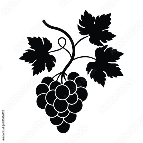 bunch of grapes with leaves silhouette vector icon