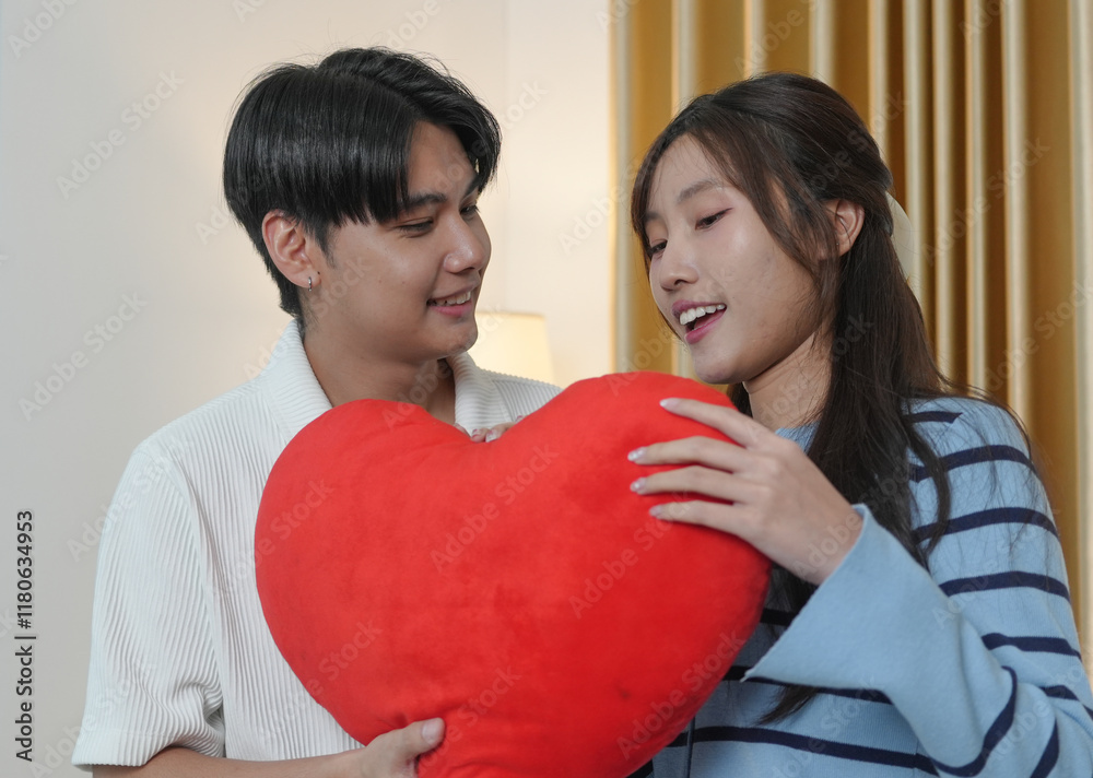 Romance Valentine's day celebration. Cheerful Asian young couple lover embracing love. Human relationship, emotions, bonding romantic holidays. Happy two people celebrate honeymoon or anniversary. Romance Valentine's day celebration. Cheerful Asian young couple lover embracing love. Human relationship, emotions, bonding romantic holidays. Happy two people celebrate honeymoon or anniversary.