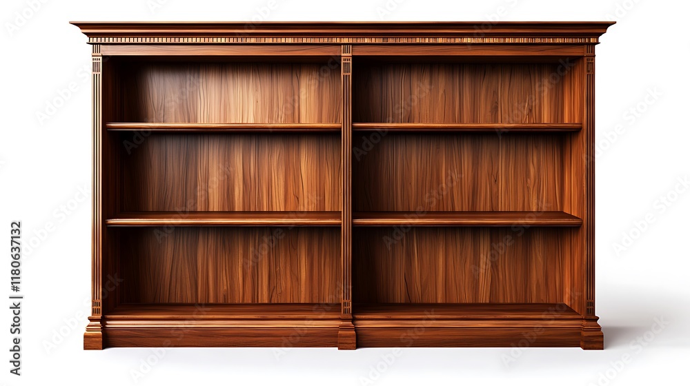 A large wooden bookcase with two shelves A large wooden bookcase with two shelves
