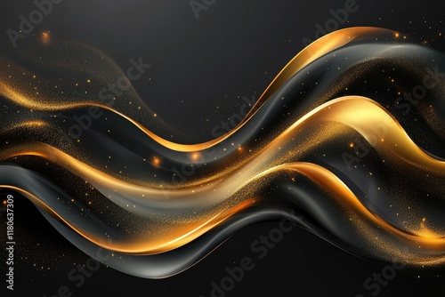 Abstract black and gold glittering waves. Ideal for luxury, elegance, and celebration themes. photo